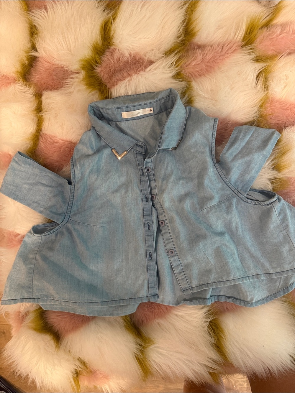 Millau Light Blue Cold-Shoulder Denim Crop Top